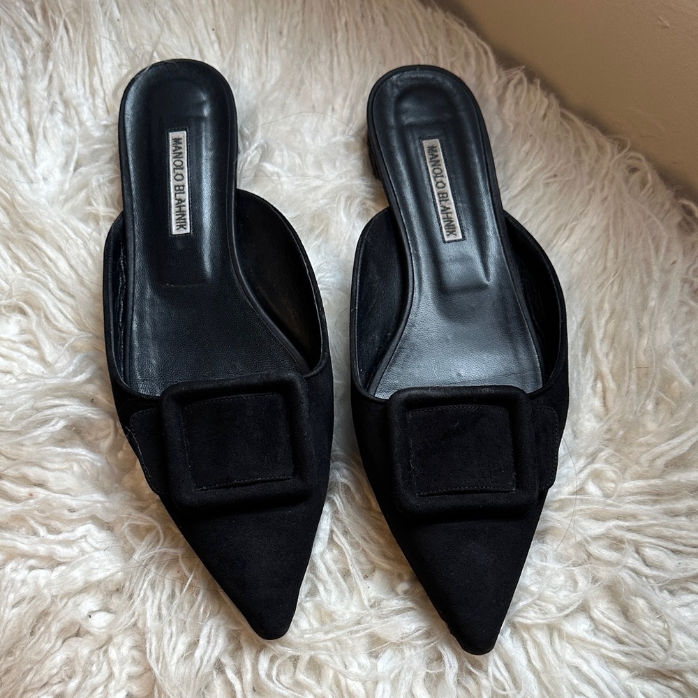 Manolo Blahnik Black Suede Mules